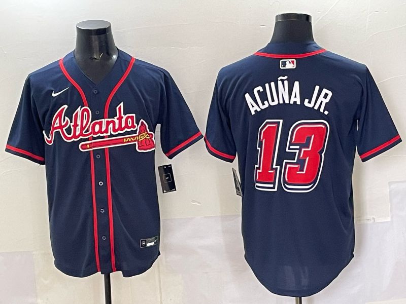 Men Atlanta Braves 13 Acuna jr Drak Blue Nike 2025 MLB Jersey style 01